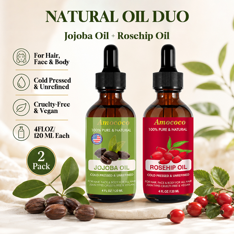 Castor Oil Cold Press - Amococo 2pcs Jojoba Oil and Rosehip