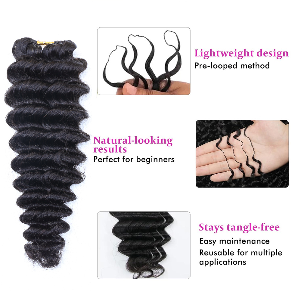 Deep Wave Human Hair Crochet E - Feather Hair Extension review and price