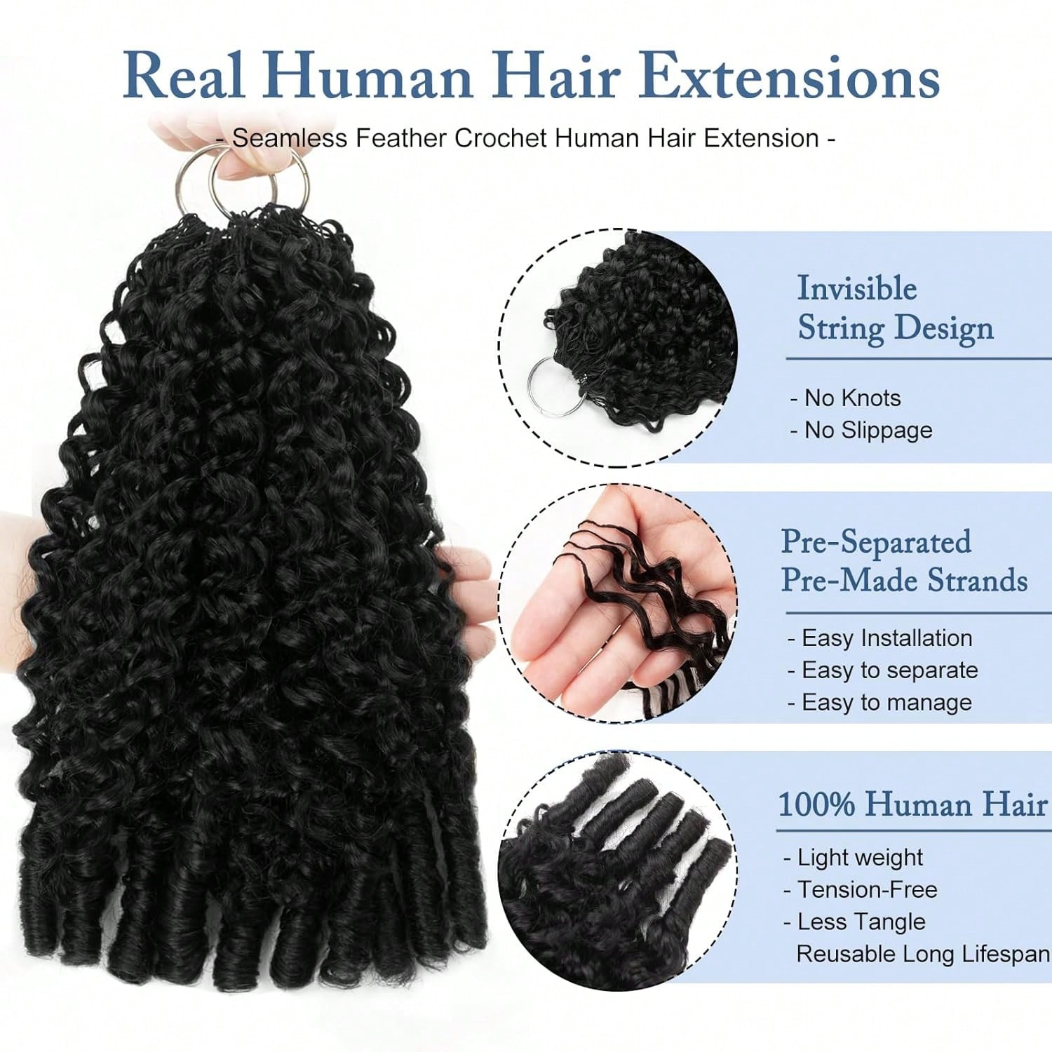 Burmese Curly Crochet Human Ha - Feather Hair Extension review and price